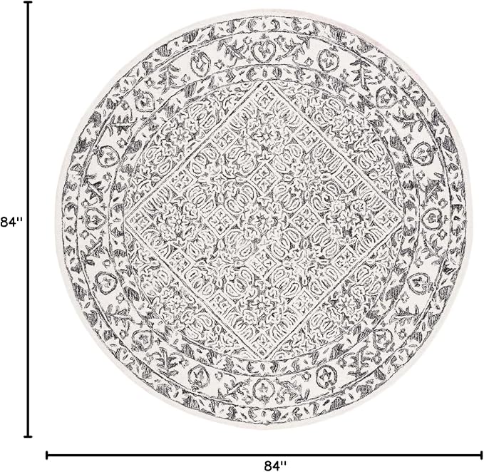 SAFAVIEH Dip Dye Collection Area Rug - 7' Round, Ivory & Black, Handmade Oriental Diamond Wool, Ideal for High Traffic Areas in Living Room, Bedroom (DDY151Z)