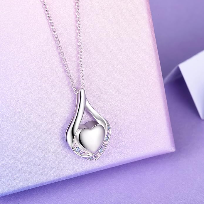 Cremation Jewelry 925 Sterling Silver Teardrop Urn Necklace for Ashes Heart Shape Memorial Keepsake Pendant for Human Ashes for Women Gift