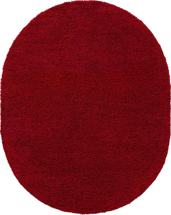 Unique Loom Solid Shag Collection Area Rug (7' 10" x 10' Oval, Cherry Red)