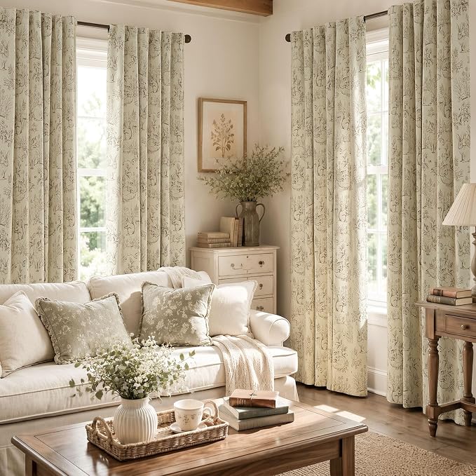 jinchan Taupe Blackout Curtains 84 Inch Whimsical Back Tab 2 Panels | Room darkening,nursery kids bedroom,privacy,whimsical,cottagecore,bunny pattern,botanical,nature-inspired decor
