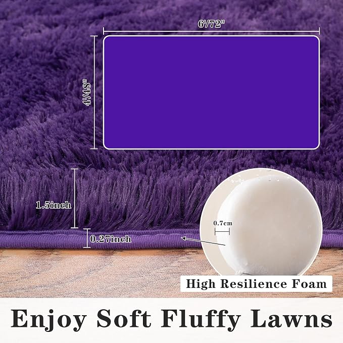 Dssimo Purple Rugs for Bedroom 6x9 Area Rugs for Living Room, | Soft Fluffy Shag Indoor Floor Carpet for Kids,Girls Boys and Teens Decorations Aesthetic for Dorm Nursery Classroom