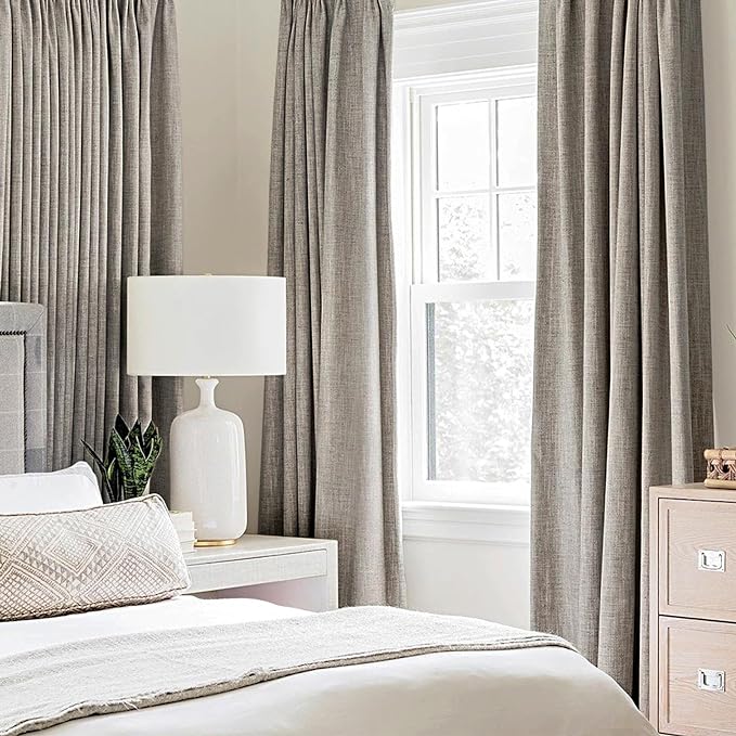 MIULEE 100% Blackout Linen Textured Curtains for Bedroom Solid Thermal Insulated Warm Taupe Grommet Room Darkening Curtains & Drapes Luxury Decor for Living Room 52 x 63 Inch (2 Panels)