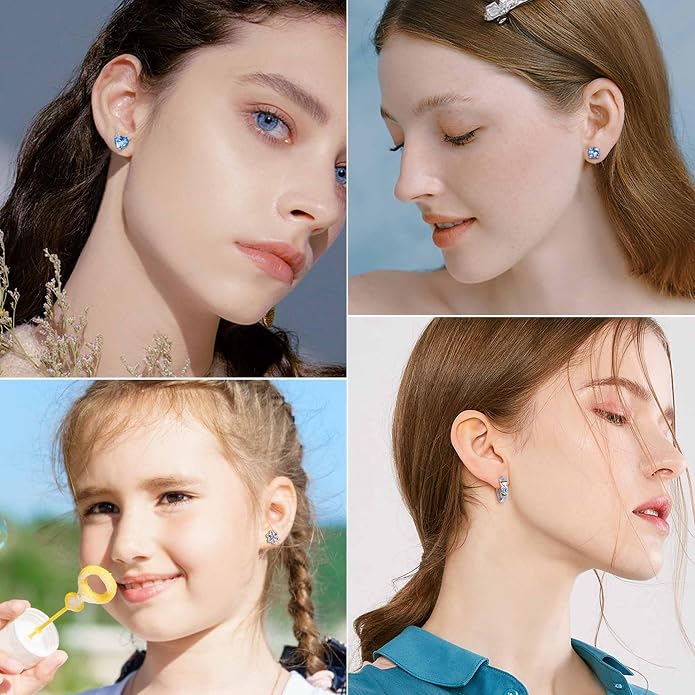 YADOCA 𝟵𝟮𝟱 𝗦𝘁𝗲𝗿𝗹𝗶𝗻𝗴 𝗦𝗶𝗹𝘃𝗲𝗿 Earrings for Girls Women - Hypoallergenic Cute Kids Toddler Earrings - Cubic Zirconia Earrings Studs Hoop Set for Sensitive Ears