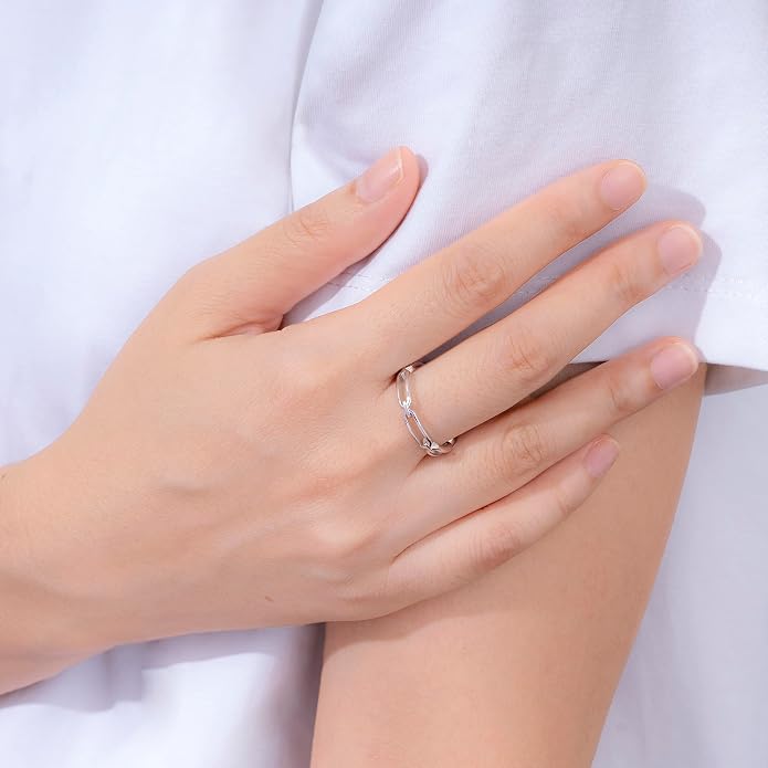 Amazon Essentials 14K Gold or Rhodium Plated Sterling Silver Chain Link Band Ring