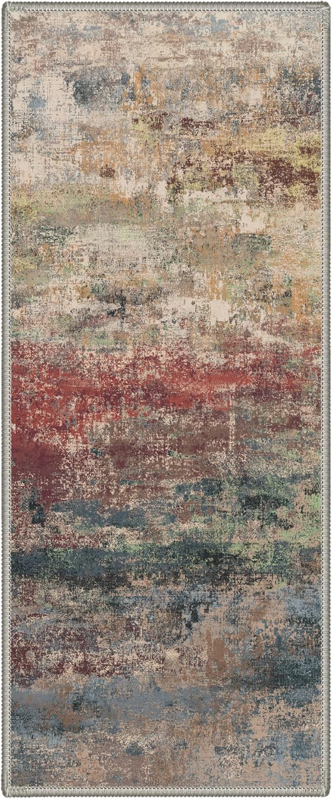 GENIMO Runner Rug Non Slip 2x8, Washable Rug Runner for Hallways Kitchen, Abstract Modern Kitchen Rugs, Low Pile Lightweight Carpet Runners for Entryway, Bedroom, Laundry, Bloom Red