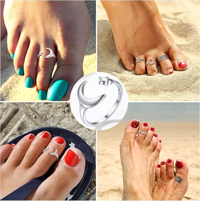SILVERCUTE Toe Ring, Chic 925 Stamped Toe Ring, Band/Leaf Toe Ring, Sterling Silver Open Adjustable Toe Ring Set, Adjustable Pinky Rings