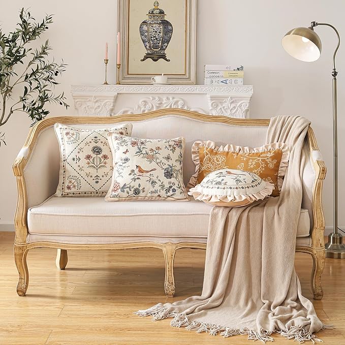 ISAENNE Designer Linen Throw Pillow Cover,Set of 2,20"x12"-Cornucopia D | Elegant French Rectangle Pillow Cover,Concealed Zipper Design,Floral Pattern,Sofas,Bedroom,Living Room,Lounge Chairs