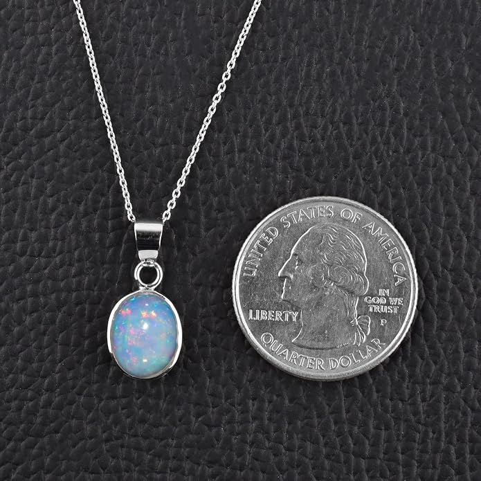 Raw Gemstone Dainty Pendant Necklace for Women, Trendy Healing Chakra Crystal, Birthstone Handmade 925 Sterling Silver Adjustable 18 inch Chain Jewelry, Birthday Gifts