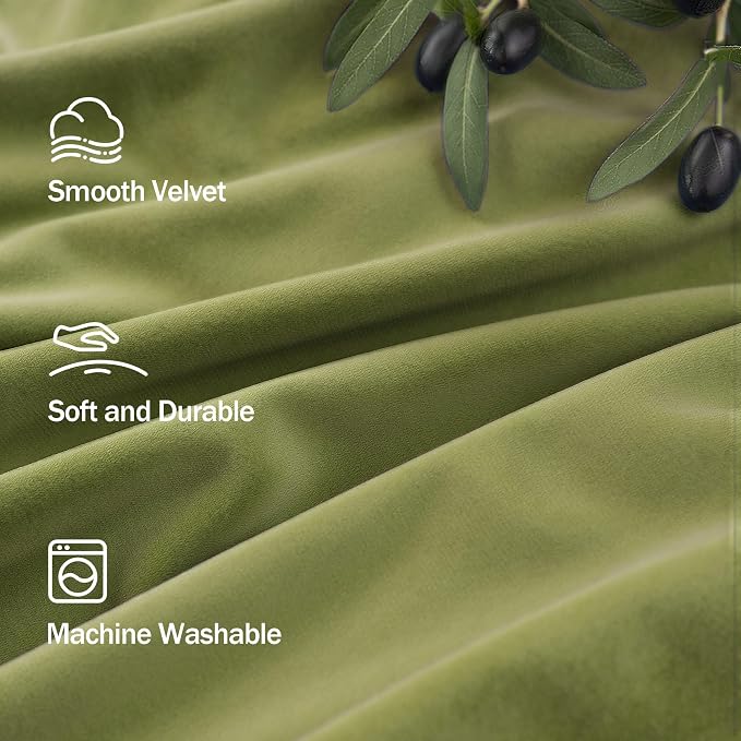 Moss Green Boho Velvet Curtains 63 Inch Length for Boys Bedroom 2 Panels Back Tab Rod Pocket Heavy Duty Heat Cold Blocking Light Dampening Drape for Kitchen Bathroom Laundry Closet Playroom 52x63 Long