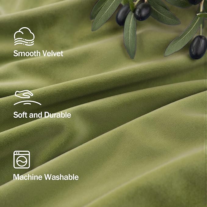 Moss Green Velvet Curtains 72 Inch Length for Dining Room 2 Panels Back Tab Rod Pocket Super Soft Thick Room Darkening Curtain for Kids Nursery Girls Bedroom Victorian Lime Green Sage Olive 52x72 Long
