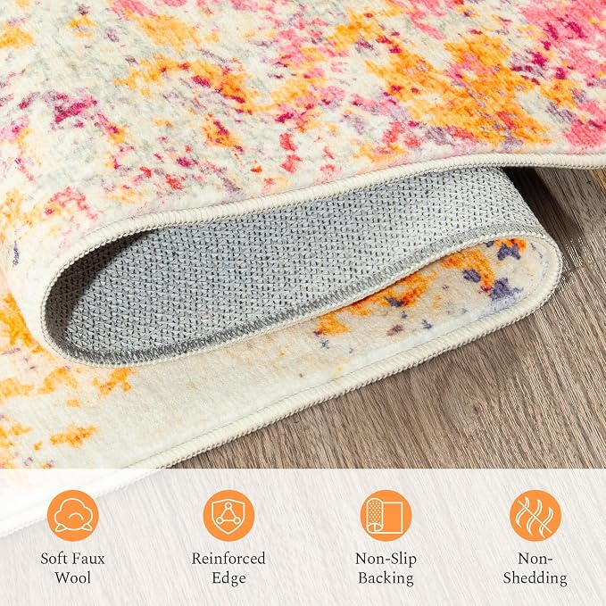 Rugflix 10x14 Area Rugs for Living Room, Washable Colorful Rainbow Rug Stain-Resistant Low Pile, Large Carpet Non-Slip for Kids Girls Room Nursery Bedroom Home Office
