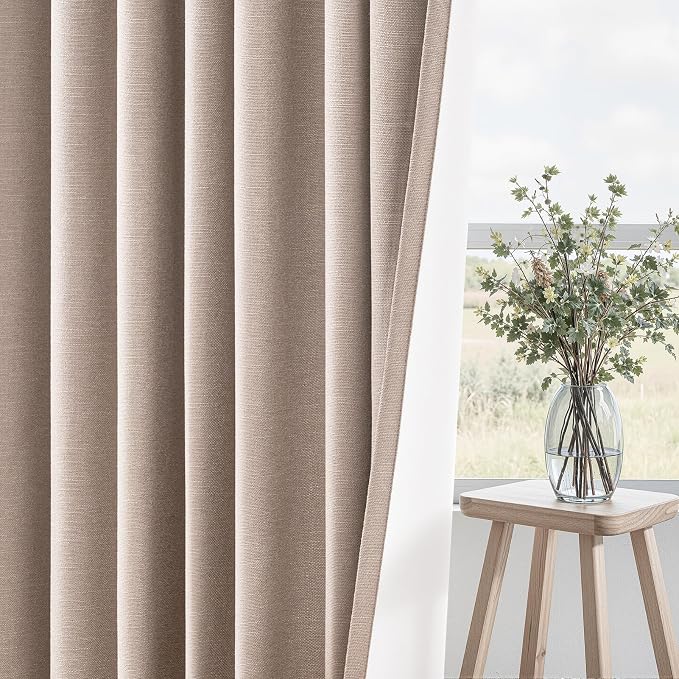 Natural Beige blackout curtains 84 inch Long 2 Panels 100% Blackout Linen Texture Curtain Window Drapes with Back Tab Rod Pocket Light Blocking Thermal Insulated Curtains for Bedroom Living Room