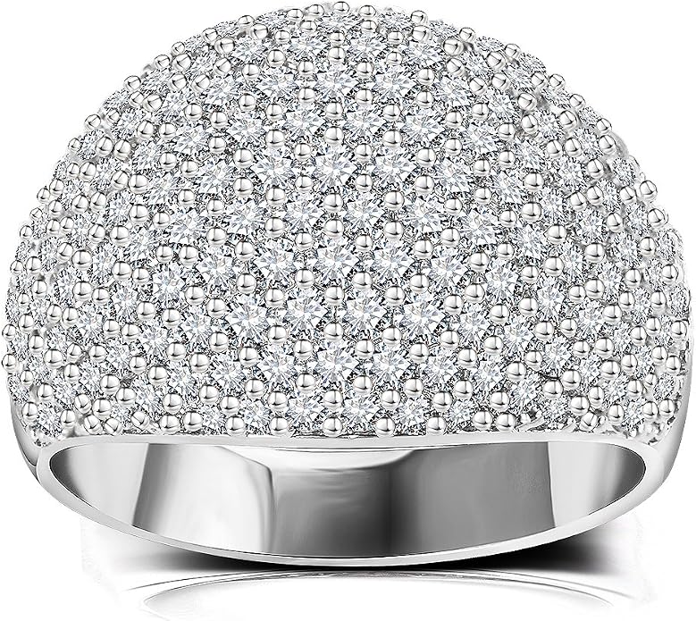 Diamond Accent Dome Ring - Sliver Fashion Rings for women Big Hollow Women Wedding Band Cubic Zirconia Statement Rings for women 5-11