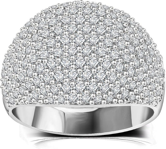 Diamond Accent Dome Ring - Sliver Fashion Rings for women Big Hollow Women Wedding Band Cubic Zirconia Statement Rings for women 5-11