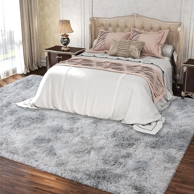 Dssimo 5x7 Area Rugs for Living Room, Gray Tie-Dyed Plush Fluffy Carpet | Upgrade Non-Slip Thick Large Gray Shag Rugs for Bedroom Nursery Kids Room Dorm Room Home Decor, Indoor Plush Floor Carpet