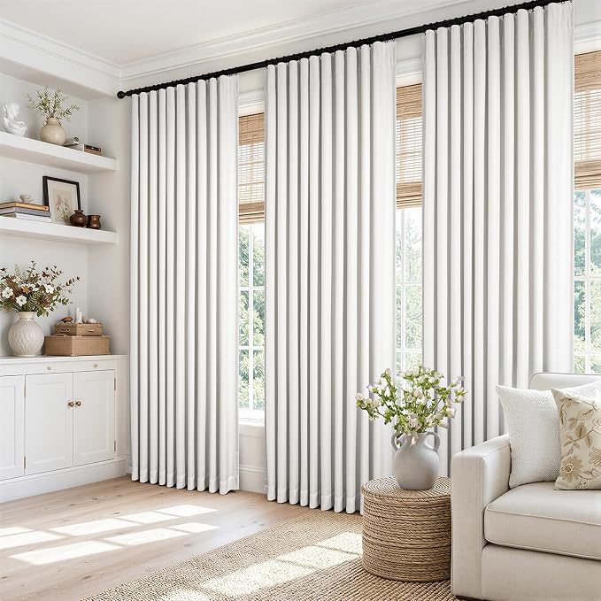 Topfinel 120 Inch Floor to Ceiling Blackout Curtains for Bedroom Natural Back Tab Panel with White Liner Heat Set Drapes for Sliding Glass Door Elegant Tailored Panels Farmhouse Boho Style 52"W*120"L
