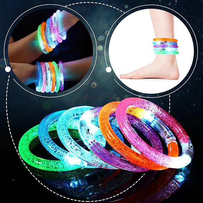 Junkin Glow Sticks Bracelets Glow in The Dark Bracelets LED Flashing Light Up Neon Supplies for Light Up Rave Concert Birthday Carnival Party Favors
