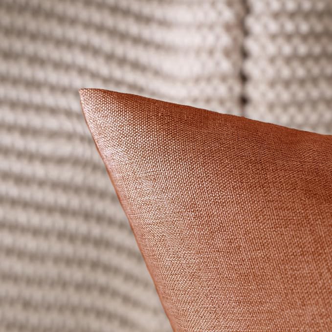MIULEE Pack of 2 Decorative Outdoor Solid Waterproof Throw Pillow Covers Euro Sham Faux Linen Garden Farmhouse Cushion Cases for Summer Patio Tent Balcony Couch Sofa 24x24 Inch Rust