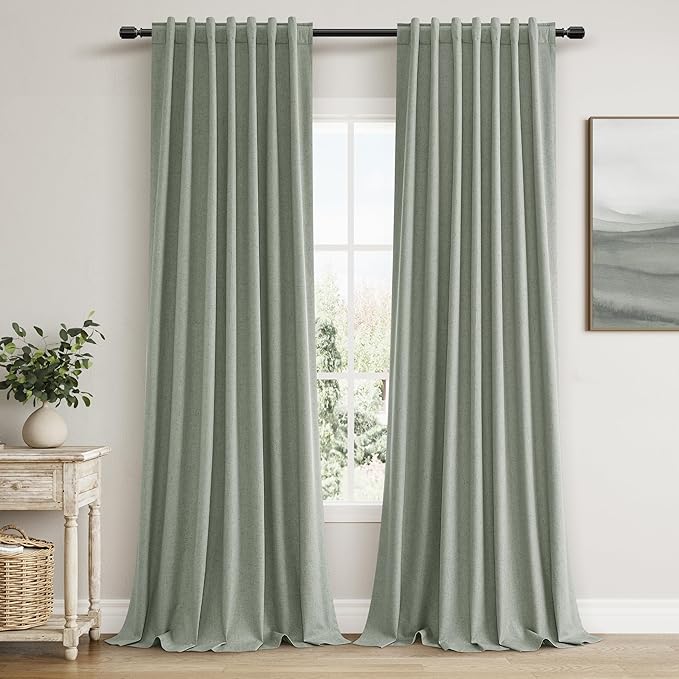 Guken 100% Blackout Curtains 102 Inch Length 2 Panels Set for Living Room Bedroom Back Tab Thermal Insulated Black Out Linen Drapes Room Darkening Window Curtains 102 Inches Long,Desert Sage