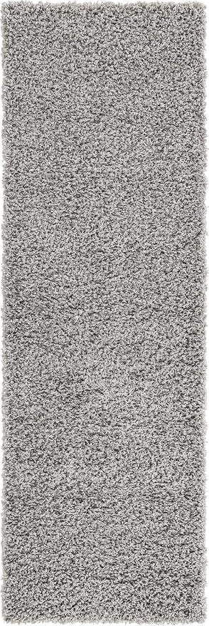 Unique Loom Solid Shag Collection Area Rug (2' x 6' 5" Runner, Cloud Gray) | Modern Solid rug, stain and water resistant, doesn't shed, easy to clean, kid and pet friendly. Ideal for the bathroom.