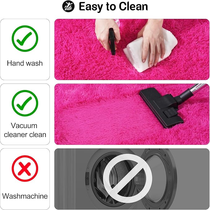qulint Hot Pink Rug for Living Room 8x10, Fluffy Girl Rug for Bedroom | Shaggy Fuzzy Large Carpet for Nusrery, Plush Cozy Modern Alfombra Para Sala for Office Classroom Dorm Home Decor