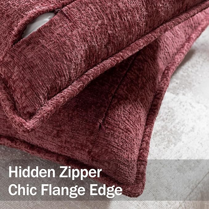 DEZENE Pack of 2 Christmas Burgundy Fall Decorative Throw Pillow Covers 16x16 Cozy Soft Chenille Accent Vintage Square Couch Pillow Covers for Home Decor Bed Sofa Living Room
