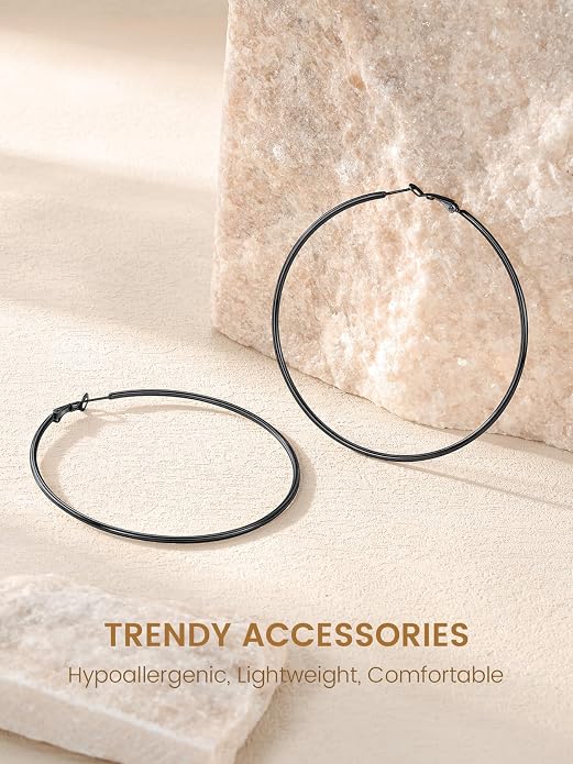 KeyStyle Gold Hoop Earrings for Women, Stainless Steel Hoops Earring Lightweight Loops, 2 mm Thick Hypoallergenic Circle Endless Thin Hoop (20/30/40/50/60/70/80/90/mm)