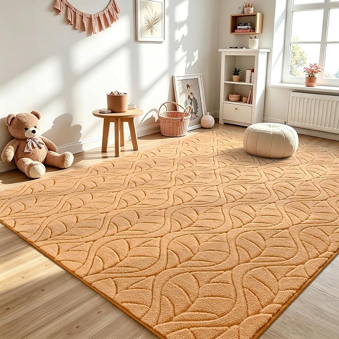 Macgace Ultra Soft Area Rug for Living Room, 5x7 Apricot Tan Shag Rugs | Washable Non-Slip Backing Medium Pile Modren Fuzzy Carpet for Kids Room, Girls Bedroom, Classroom, Dorm