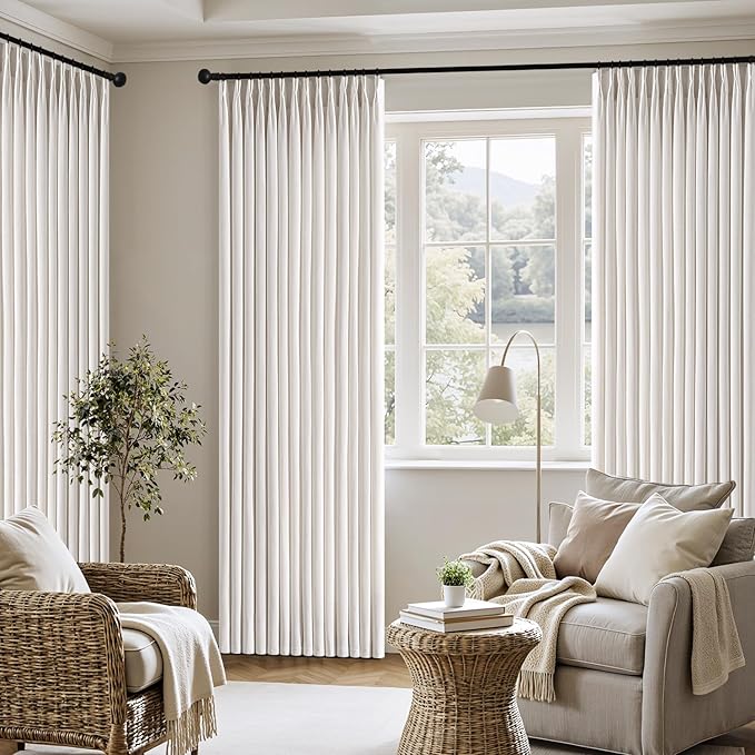 MIULEE Pinch Pleated Linen Curtains 40x90 Inches Beige White 4 Panels Set | Back Tab, Memory Trained, Pinch Pleat, Semi Sheer, Light Filtering Curtains, Window Drapes for Living Room Bedroom