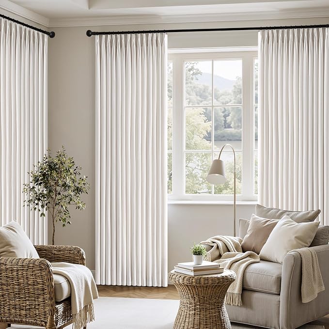 MIULEE Pinch Pleated Thick Linen Curtains 84 Inch 4 Panels Set Back Tab Memory Trained Pinch Pleat Semi Sheer Light Filtering Curtains Let Light in Window Drapes for Living Room Bedroom Beige White