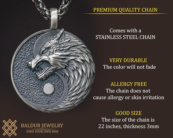 Yin Yang Necklace For Men Ancient Looking High Quality Pendant Jewelry - Yin Yang Gifts - Viking Jewelry for Men