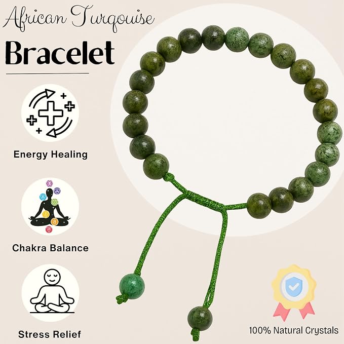Amazing Gemstone African Turquoise Bracelet for Women Men's Gifts - Protection Healing Crystal Bracelet - 8mm Gemstone Beaded Adjustable Bracelet Pulseras para Hombres Mujer Stocking Stuffers