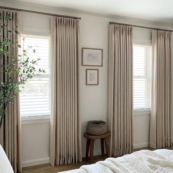 CAPALOCA Burlywood Birch Linen Pinch Pleated Curtains Blackout, 100% Black Out Curtains 90 inch Long for Bedroom, Thermal Insulated Pinch Pleated Drapes for Living Room, 40" W x 90" L, 2 Panels Set