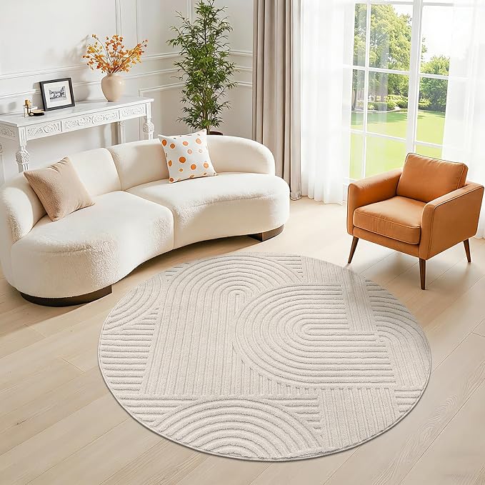 Pauwer 4ft Washable Area Rugs for Living Room Modern Beige Solid Color Soft Fluffy Rugs for Bedroom Non Slip Boho Accent Indoor Mat Floor Carpet Cover for Kids Dining Room Kitchen Office