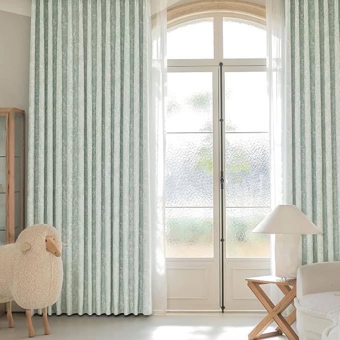 Beauoop Green Floral Jacquard Blackout Curtains for Bedroom 52x96 2 Panels | Flower Chenille Room Darkening Drapes for Living Room 96 Inch Long Thermal Insulated Soundproof Window treatment Grommet