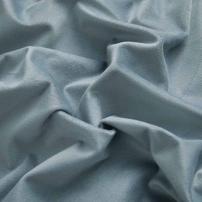 RYB HOME Stone Blue Velvet Curtains 92 inches, Back Tab Soft Fabric Room Darkening Thermal Insulated Luxurious Home Decor Curtains for Living Room Bedroom, W 52" x L 92", 2 Panels Set
