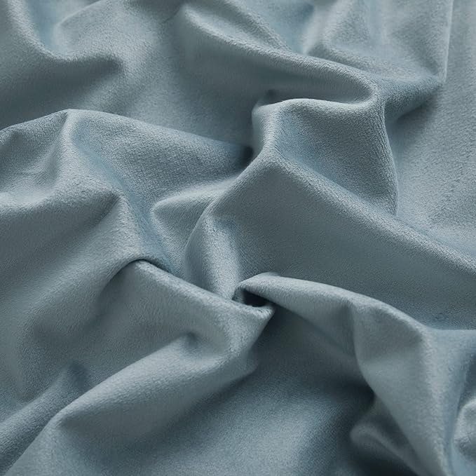 RYB HOME Velvet Curtains 63 inches Length, Back Tab & Rod Pocket Soft Fabric Curtains & Drapes for Bedroom Bathroom Cafe, Stone Blue, W 42 x L 63, 2 Panels Set