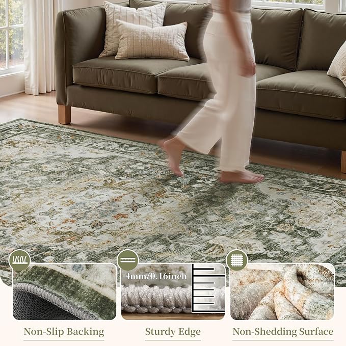PADOOR 6FT Round Rug,Rugs for Living Room,Soft Olive Circle Rug,Machine Washable Rugs for Bedroom,Non Slip Carpet,Rug for Dining Room Living Room Bedside Office