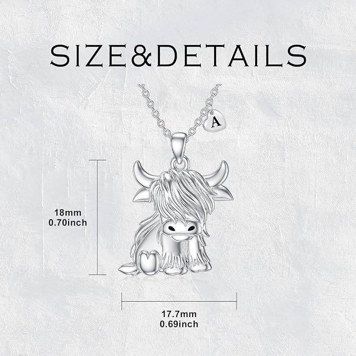 Highland Cow Gifts for Women 925 Sterling Silver Highland Cow Birthstone Necklace Fluffy Cow Jewelry Gifts Birthday Christmas