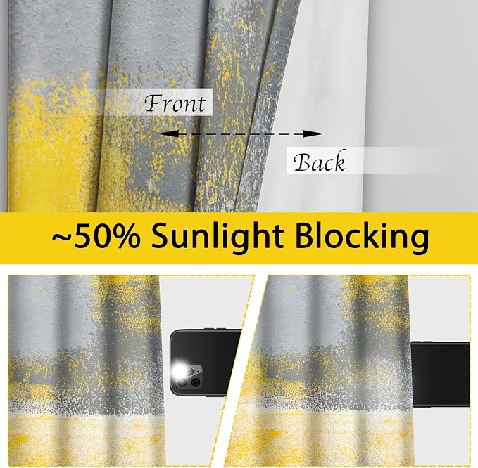 Asuexpect Yellow Window Curtain Yellow Grey Abstract Thermal Insulating Drapes Rust Art Treatment Drapes Modern Curtains for Living Room Bedroom Hotel, 52" x 84", 2 Panels