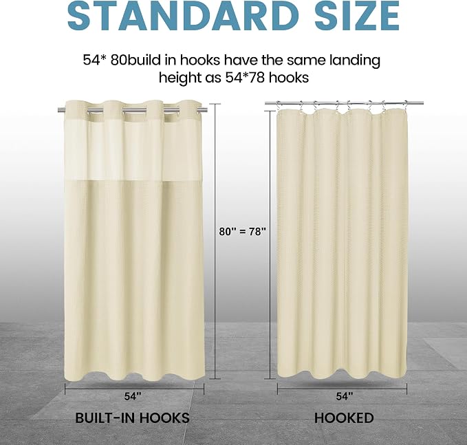 EUTXL Heavyweight Ivory Stall Hotel Shower Curtain with Detachable Liner - 256GSM Waffle Textured,Hotel Grade,Spa Like Bath Curtain,54W x 80H