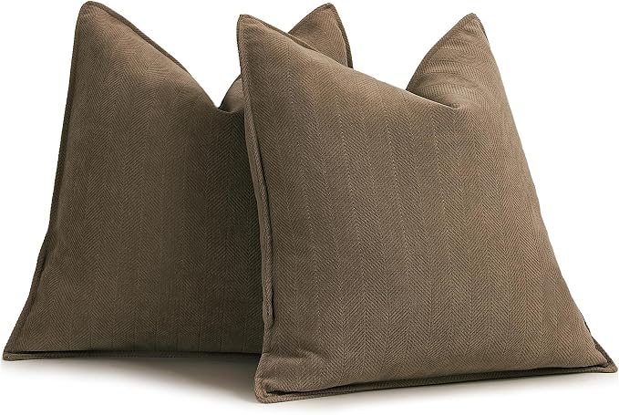 ZWJD Brown Pillow Covers 24x24 Set of 2 Chenille Throw Pillow Covers with Elegant Design Soft and Luxurious Decorative Throw Pillows for Couch, Bed, and Home Decor