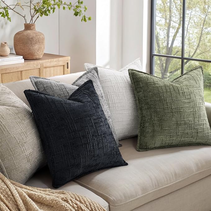 decorUhome Chenille Throw Pillow Covers 24x24 Set of 2,Midnight Blue | Soft Texture, Slubby Modern Design, Flange Edges, Cozy Accent Pillow Covers for Couch, Sofa, Bed, Living Room