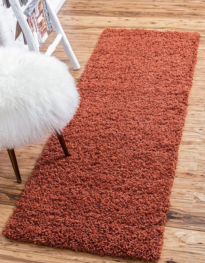 Unique Loom Solid Shag Collection Area Rug (2' 7" x 10' Runner, Terracotta) | Modern Solid rug, stain and water resistant, doesn't shed, easy to clean, kid and pet friendly. Ideal for the bathroom.