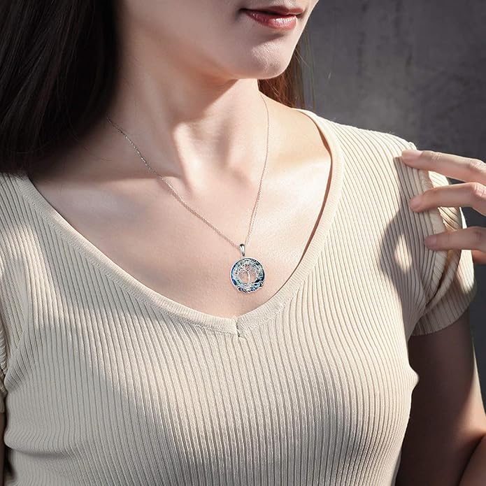 ONEFINITY Tree of Life Necklace for Women Sterling Silver Abalone Shell Crystal Tree of Life Pendant Necklace Family Tree Jewelry for Mom Daughter Sister Girls Christmas Gifts