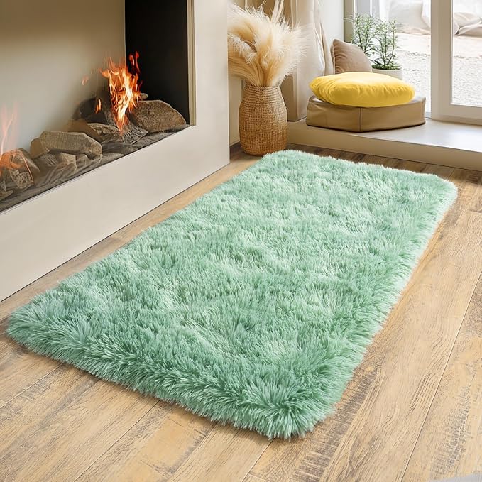 Dssimo Sage Green Rug for Bedroom 2x4 Feet Fluffy Bedside Rugs | Soft Shag Fuzzy Non-Slip Small Carpet for Kids,Girls Boys and Teens Decorations for Living Room Dorm Nursery Classroom