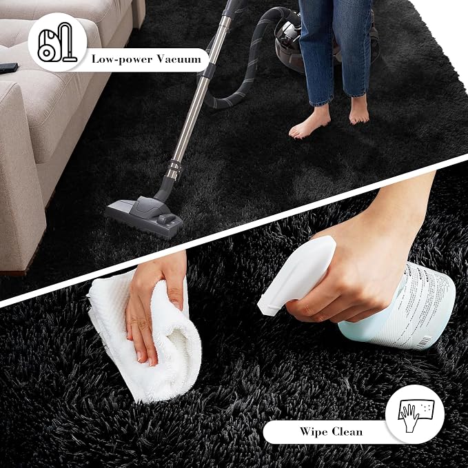 Soft Runner Rugs for Bedroom, Black 2x6 Area Rugs Fluffy Rug Shag Area Rug Carpet, Bedside Rug for Living Room Bedroom Room Home Decor