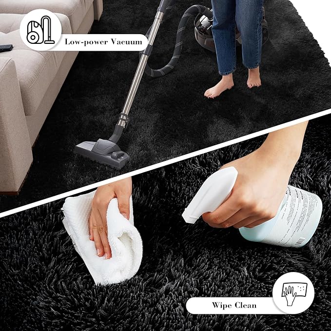 yongyangjuxin Fluffy Rug Shag Area Rug, Black 8x10 Area Rugs for Living Room, Large Shag Area Rugs for Bedroom Room Home Decor, Upgrade Anti-Skid Rectangular Fuzzy Rugs