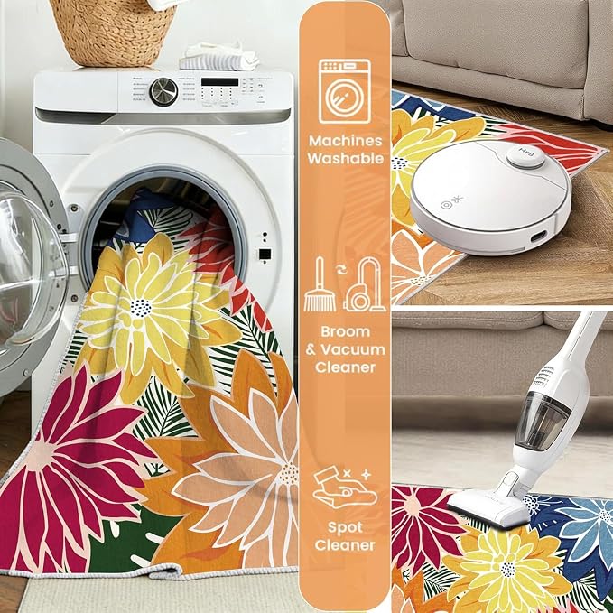 ZonLi Colorful Outdoor Rug 6x9Ft Waterproof Multicolored Indoor Area Rug Washable Outdoor Patio Rugs Tropical Floral Non Slip Outdoor Carpet for Living Room, Pool,Backyard,Deck,Camping