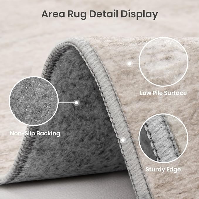 Valenrug Washable Rugs 7x9 - Stain Resistant 7x9 Area Rugs for Living Room, Non Slip Backing Gradient Printed Rugs for Bedroom, Foldable Machine Washable Area Rug(7'x9', Beige)